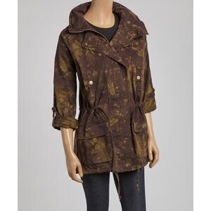 NWOT Willow & Clay Black & Army Tie-Dye Funnel Collar Cotton Coat with Hood